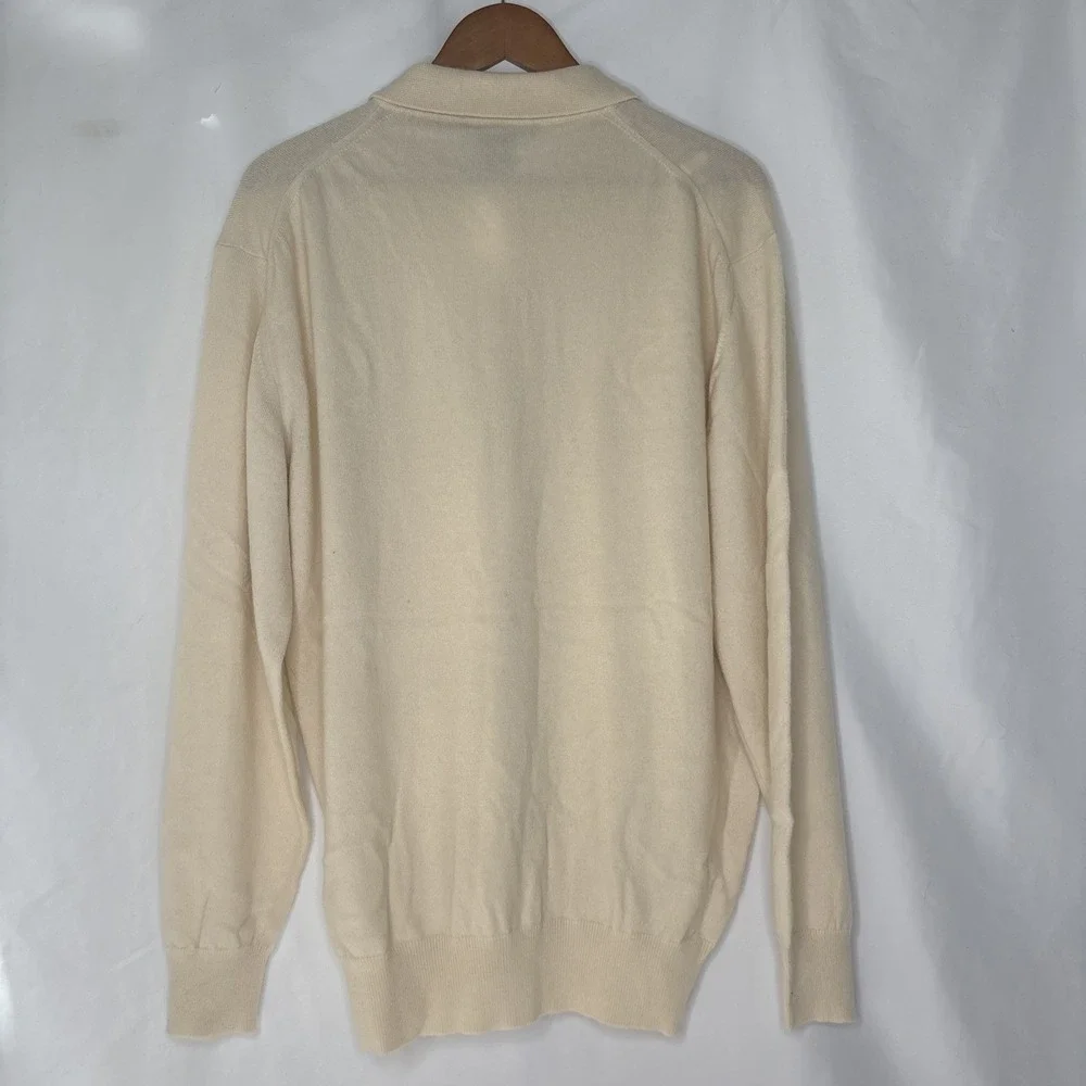 Giorgiolini Polo Sweater Men XL Ivory 100% Cashmere Italy  Quiet Luxury NWOT